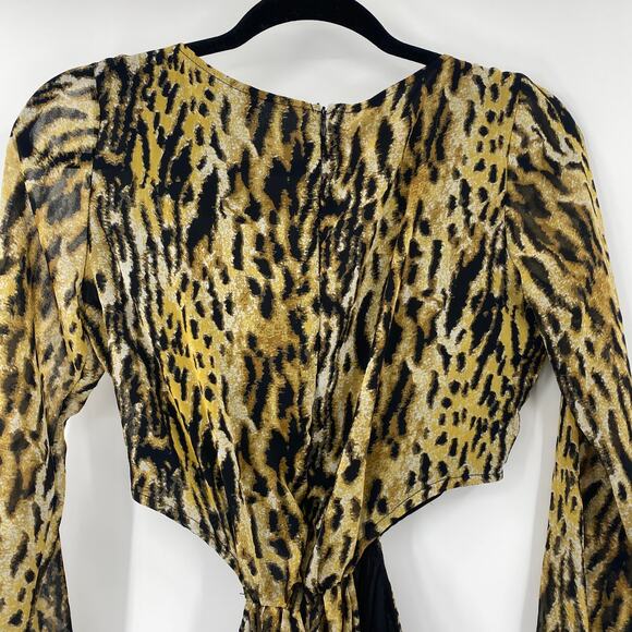 For Love & Lemons Good Times Leopard Print Cutout Mini Dress Long Bell Sleeve XS - Picture 8 of 11